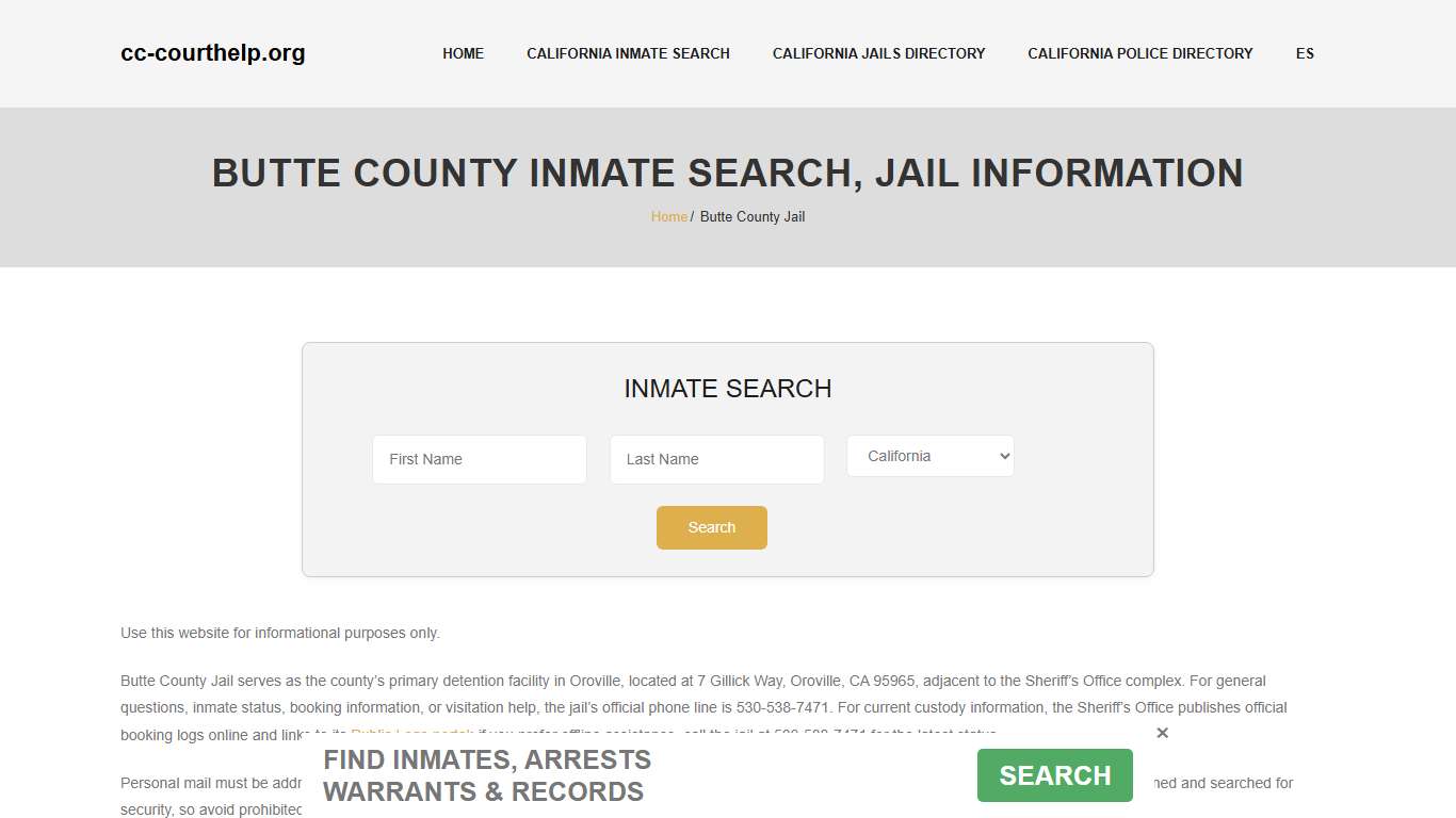 Butte County Inmate Lookup, Jail Roster